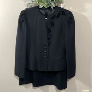Vintage 70’s, 80’s Wool Skirt and Jacket Set Suit Black Velvet Appliqués